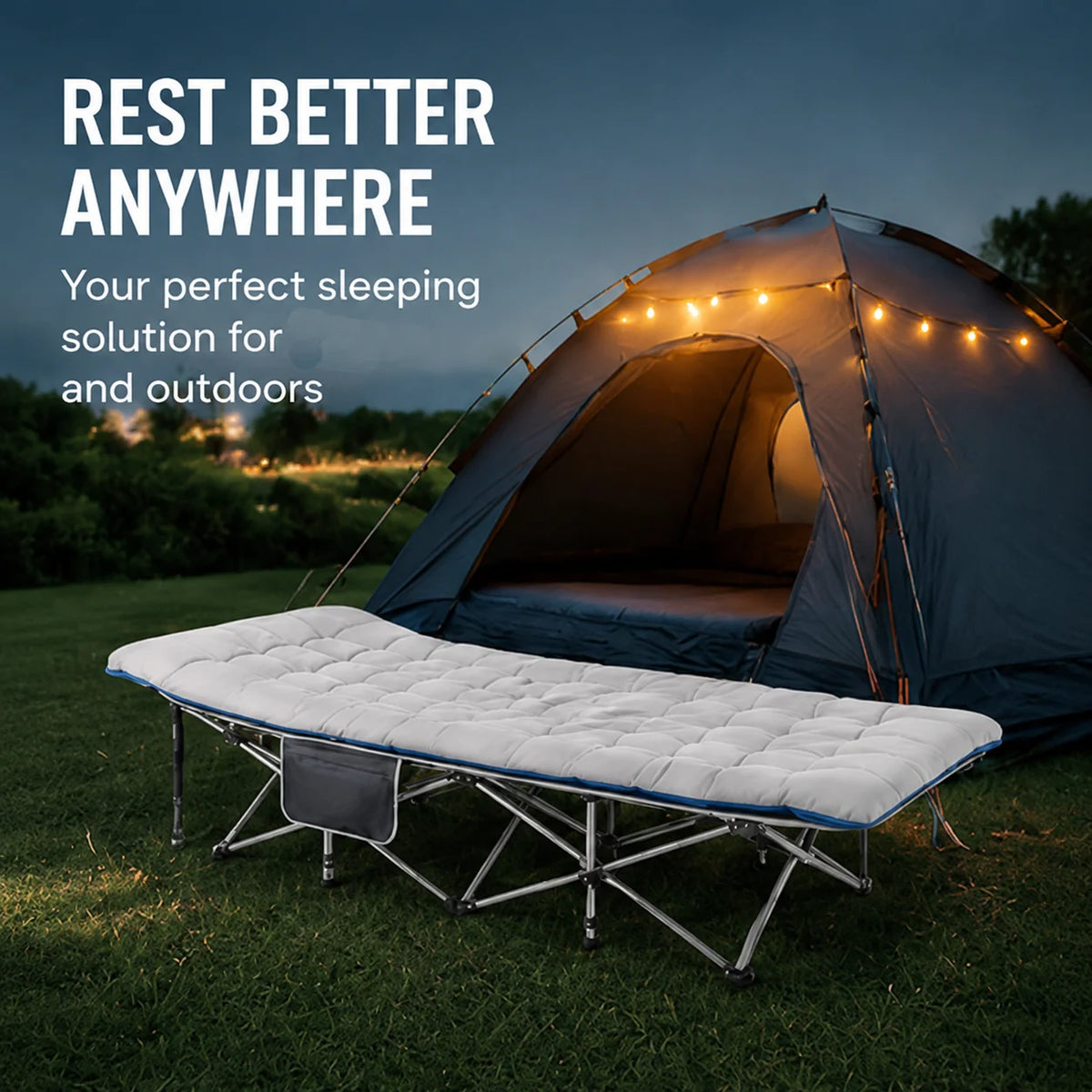 Foldable Cot Bed With Thick Mattress For Camping And Office Use