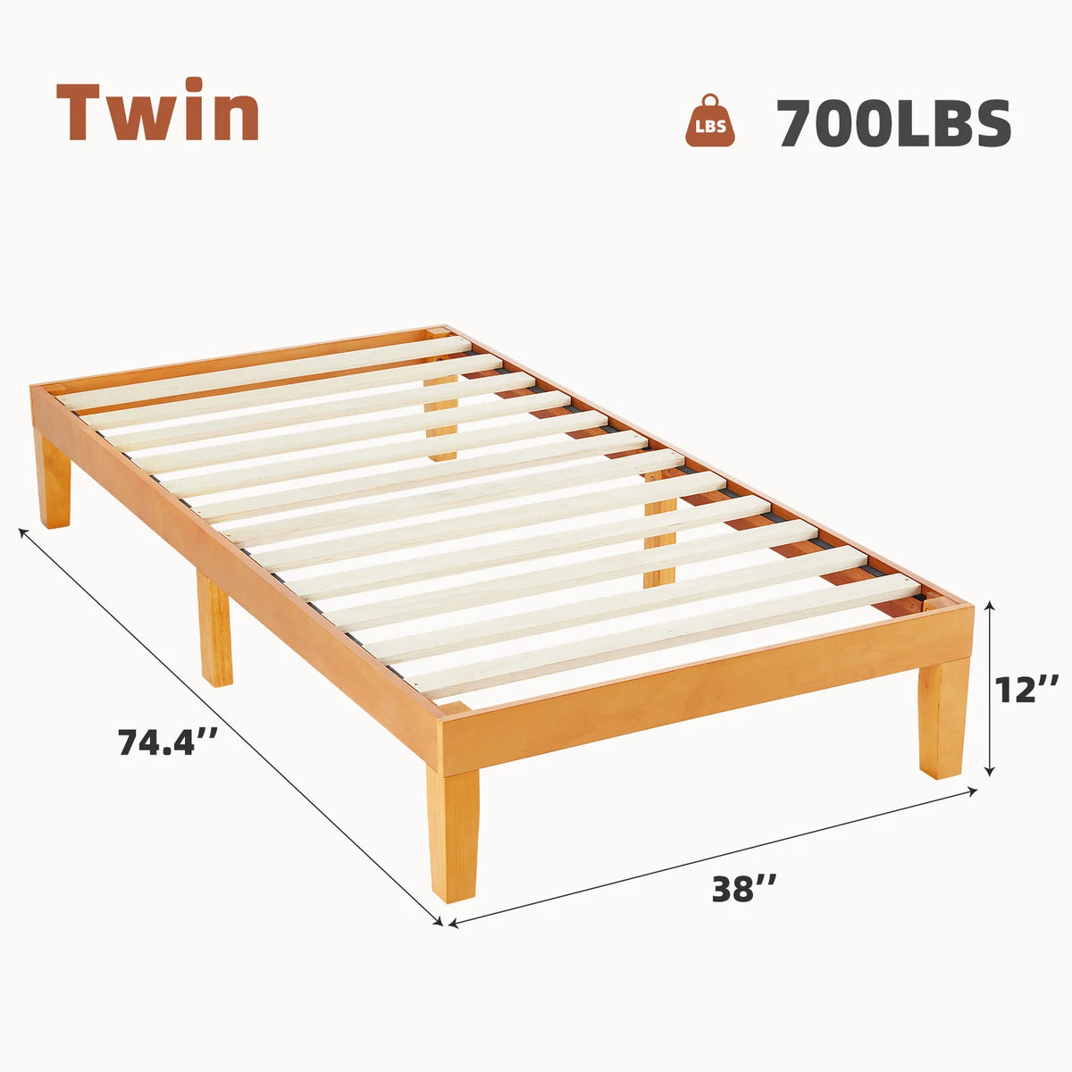 JHK All Size Solid Wood Bed Frame with Sturdy Wood Slat Support No Box Spring Needed Easy Assembly Eco-Friendly For Living Room