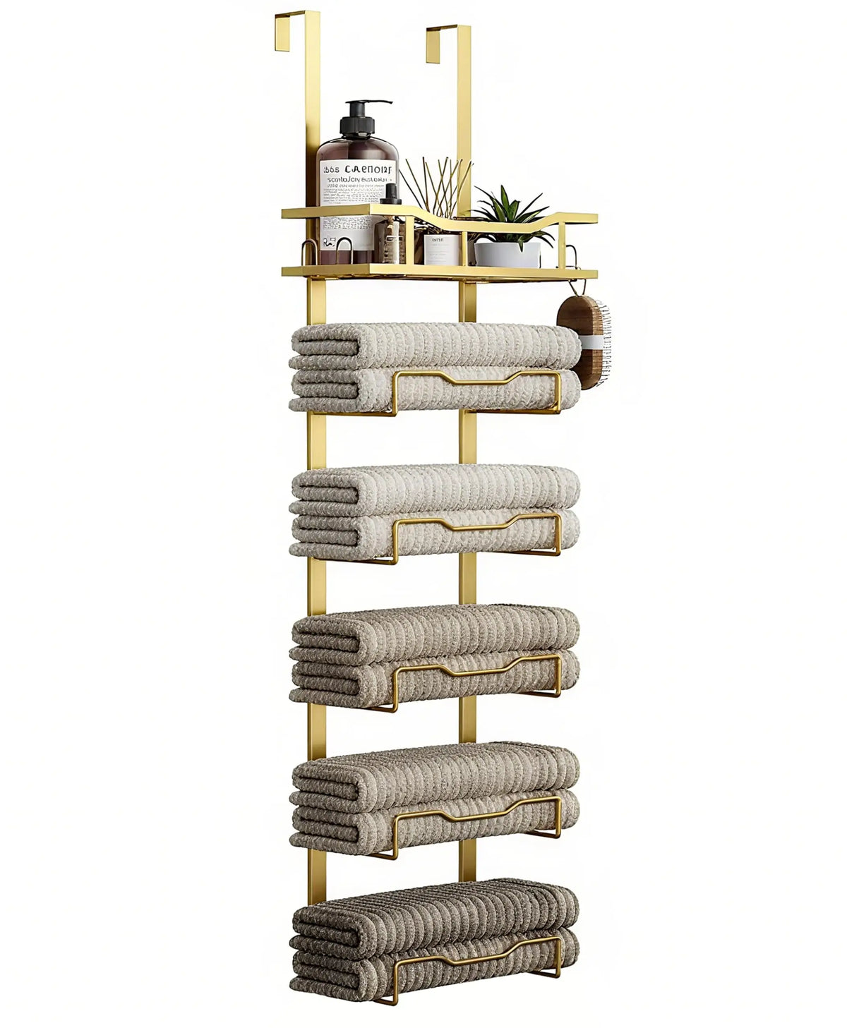 XIUWO 6-Tier No-Drill Over-the-Door Towel Rack for Small Bathrooms