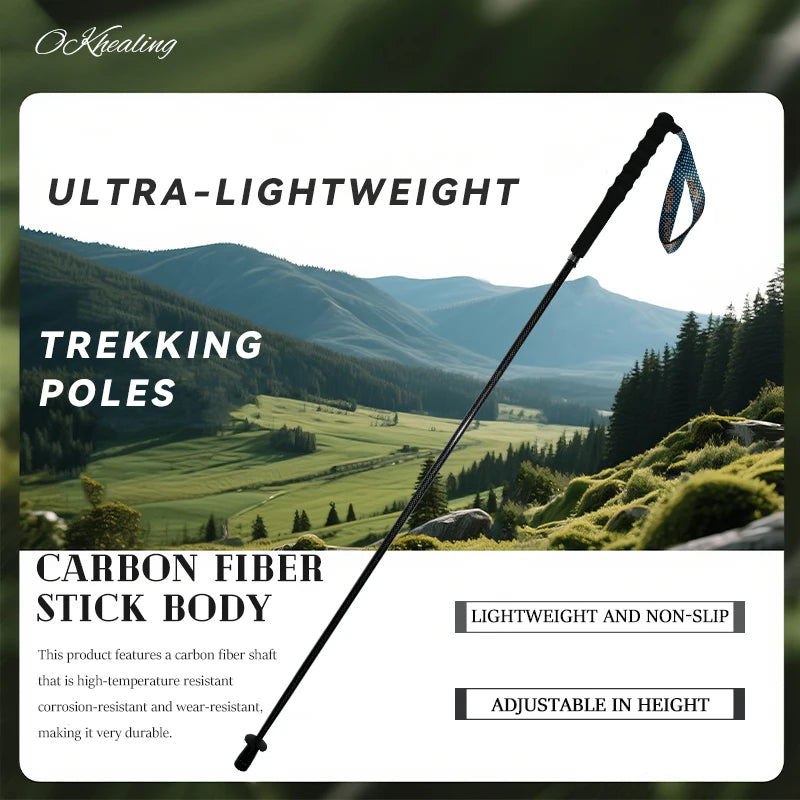 OKHEALING T800 Carbon Fiber Walking Poles Collapsible Telescopic
