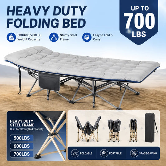 Foldable Cot Bed With Thick Mattress For Camping And Office Use