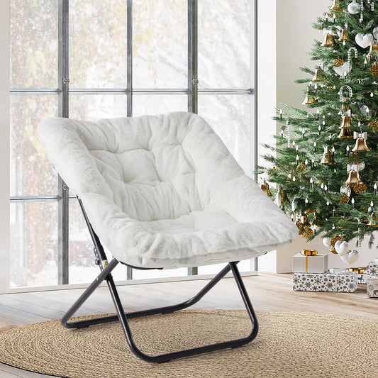 JHK Cozy Saucer Chair With Soft Faux Fur Folding Metal Frame