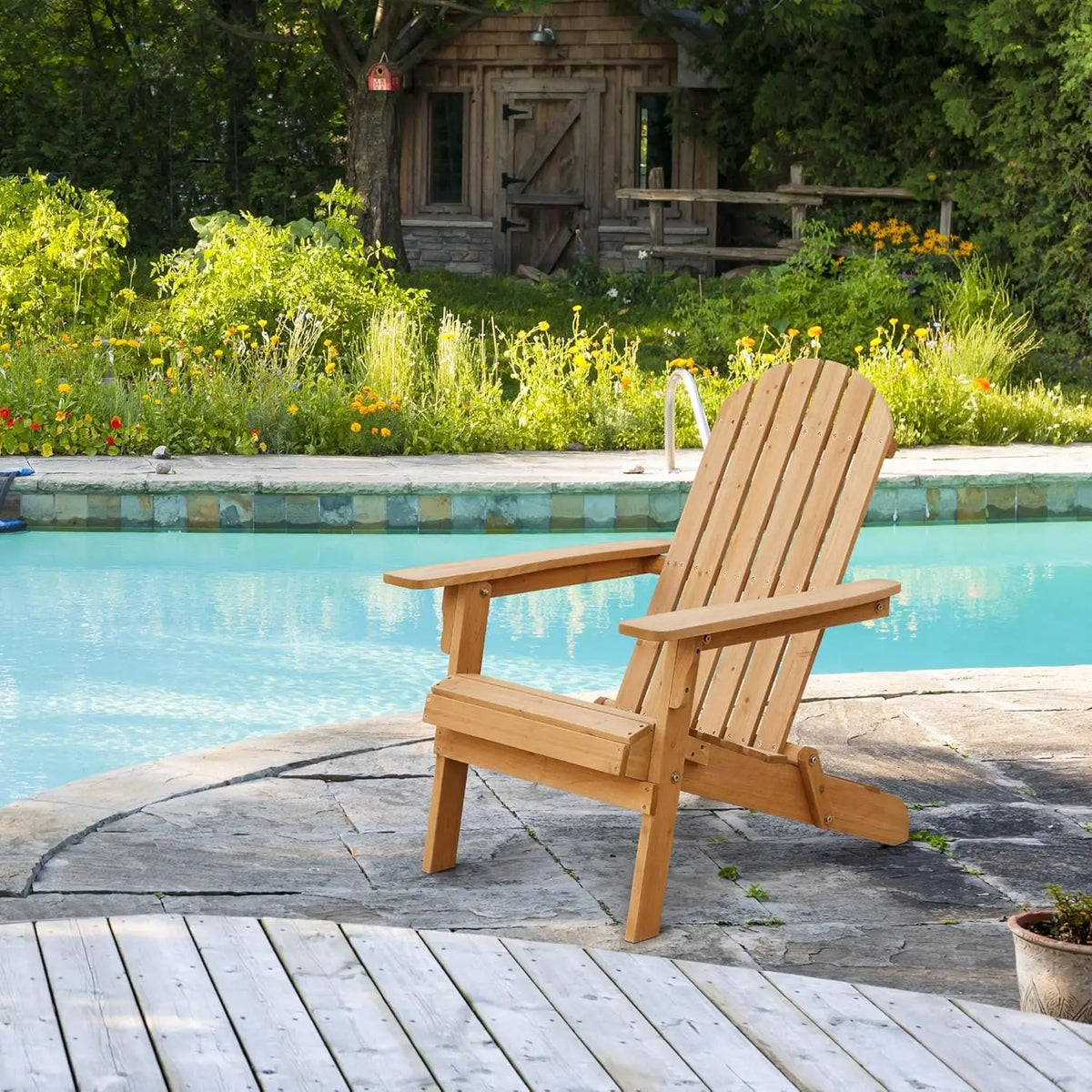 Folding Adirondack Chairs Set of 2 Weather Resistant Fir Wood