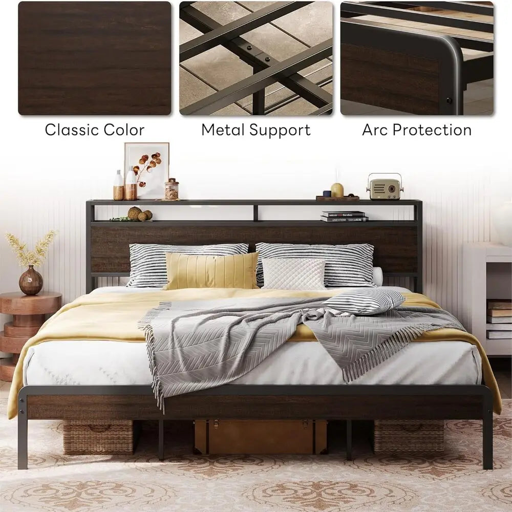 LIKIMIO Bed Frame With Headboard Sturdy Noise Free With Strong Supports