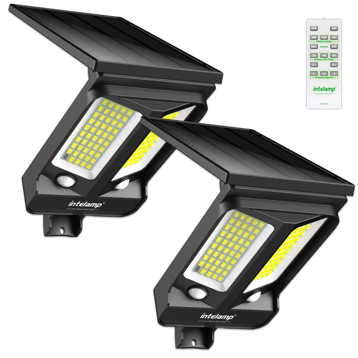 Intelamp Long Battery Life 4000mAh Outdoor Solar Street Lights Flood Light 240° Wide Lighting Two Motion Sensors Detect 180°
