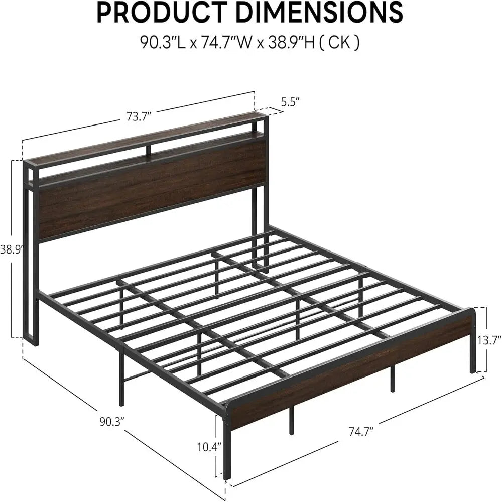 LIKIMIO Bed Frame With Headboard Sturdy Noise Free With Strong Supports