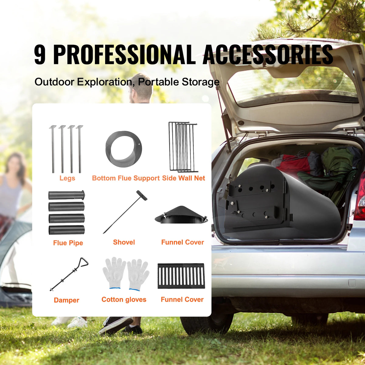 Portable Alloy Steel Camping Wood Stove With Chimney Pipes