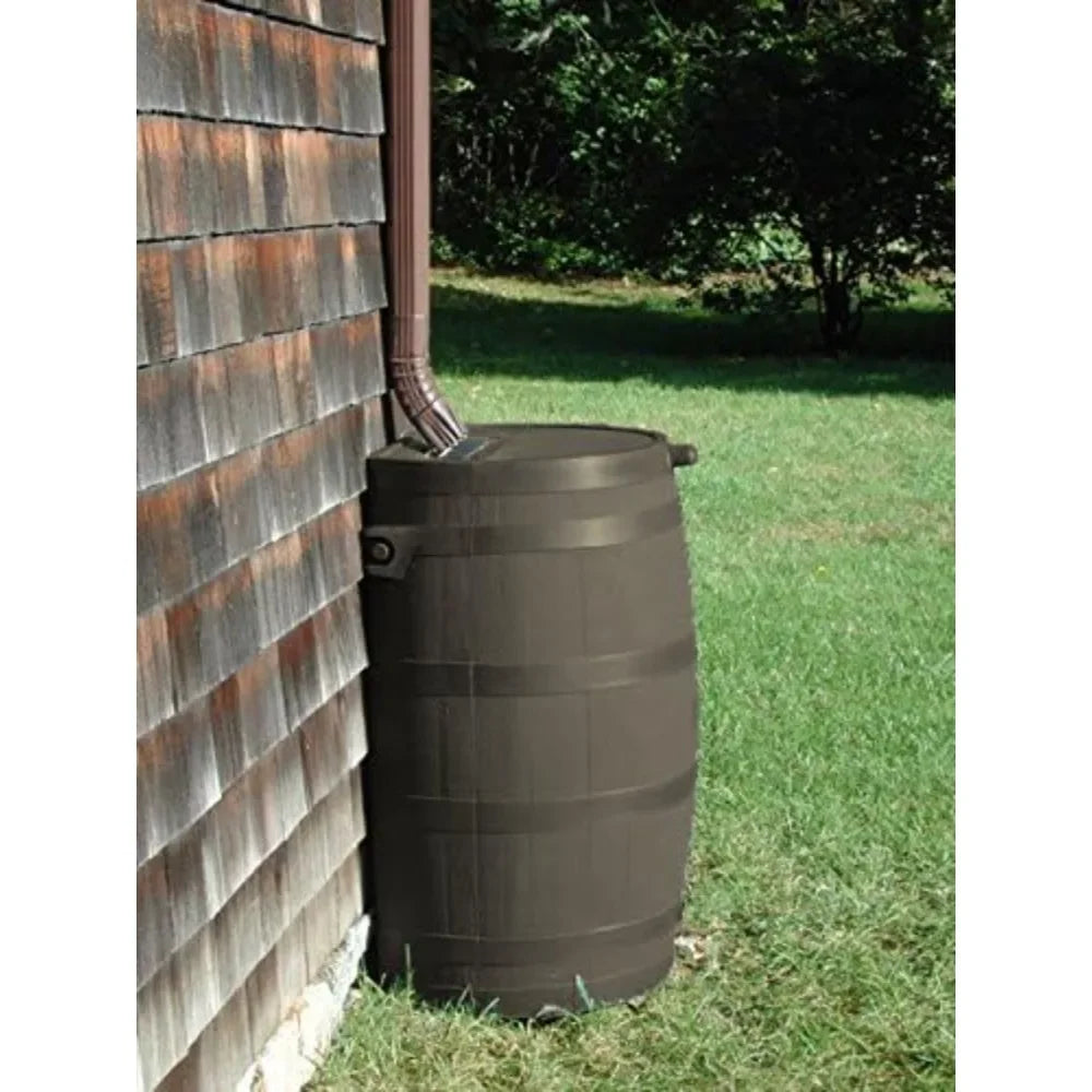 Rain Barrel With Brass Spigot And Flat Back Design