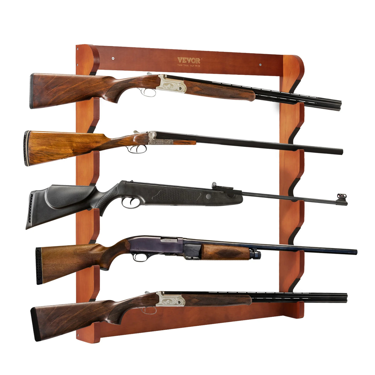SucceBuy Wood Gun Rack Wall Mount Holds 5 Guns With Soft Padding