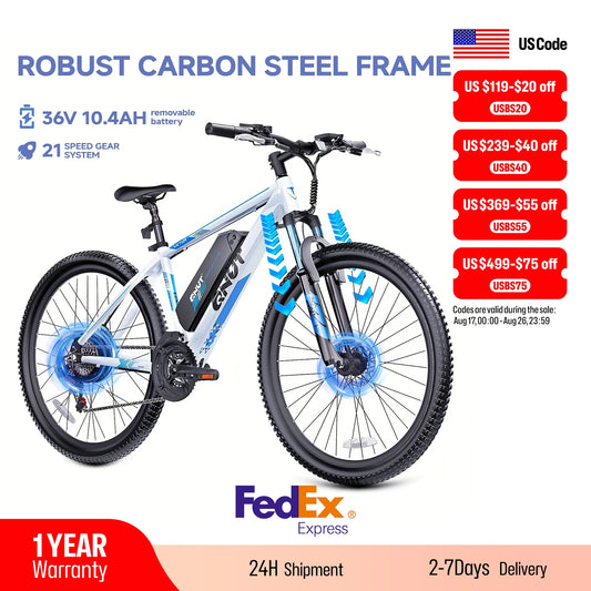QNUT 1000W Electric Mountain Bike 36V Battery 21 Speed Offroad