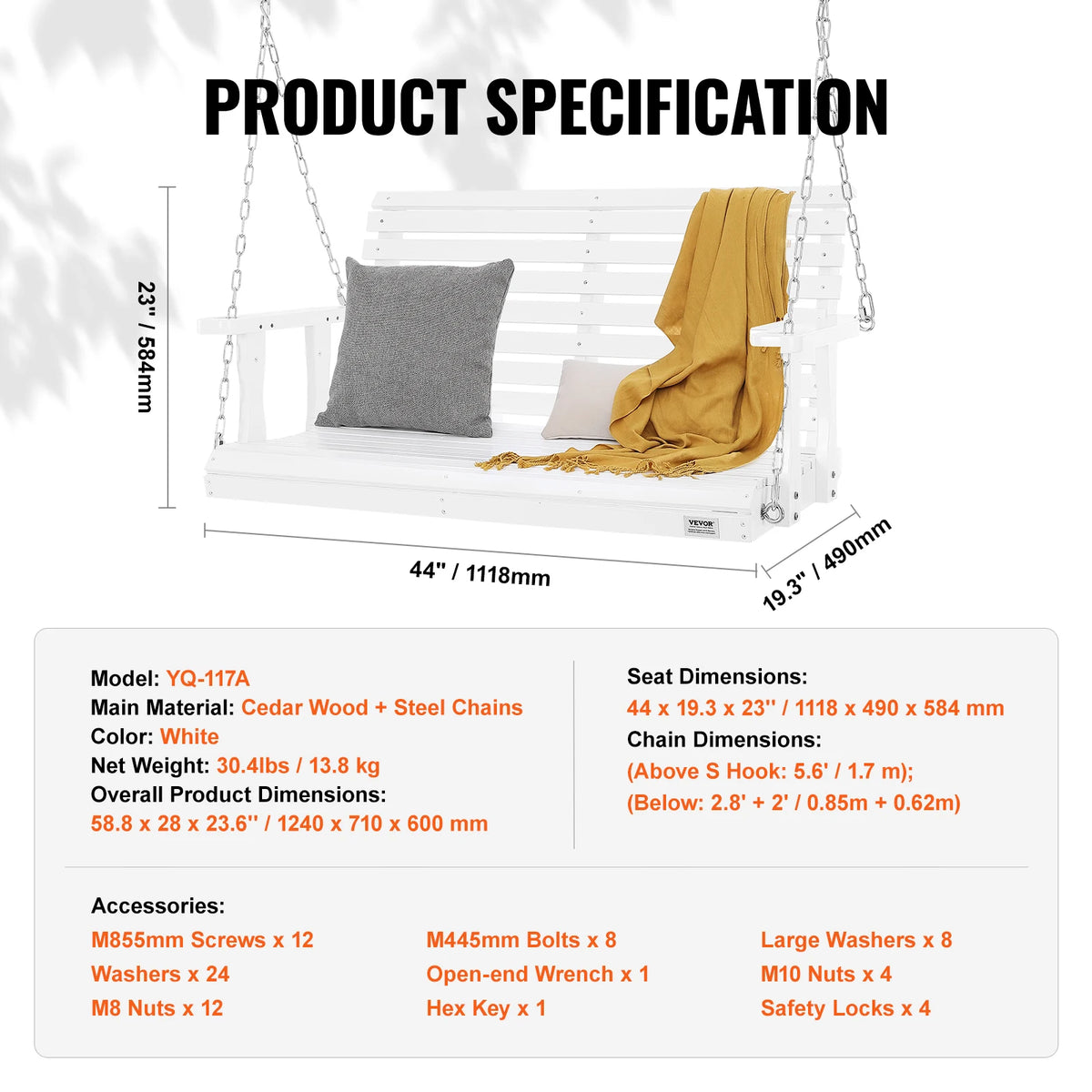 SucceBuy Wooden Porch Swing 5 Ft Strong Load Capacity