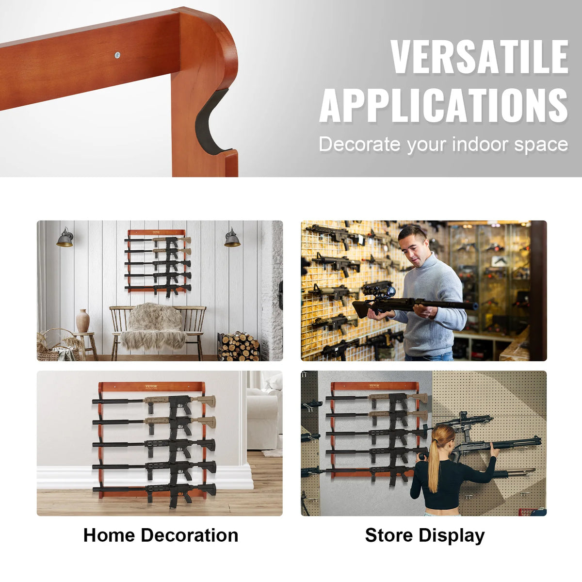 SucceBuy Wood Gun Rack Wall Mount Holds 5 Guns With Soft Padding