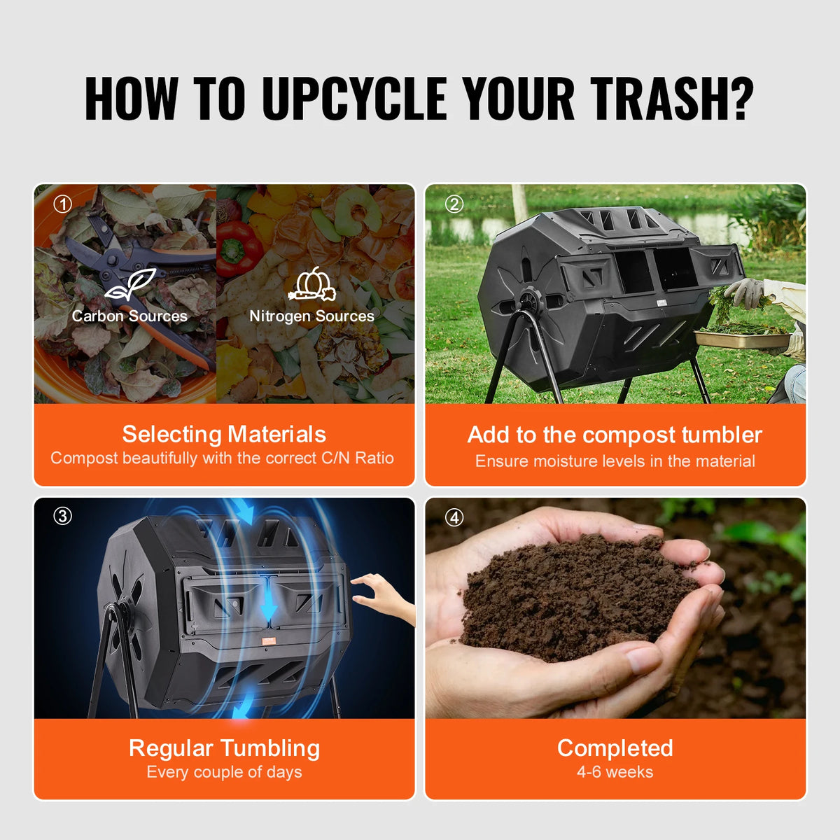 SucceBuy Dual Chamber Composting Tumbler For Garden