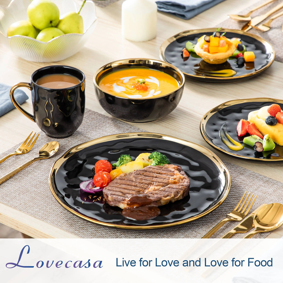 Malacasa Ceramic Dinnerware Set With Gold Trim Tableware