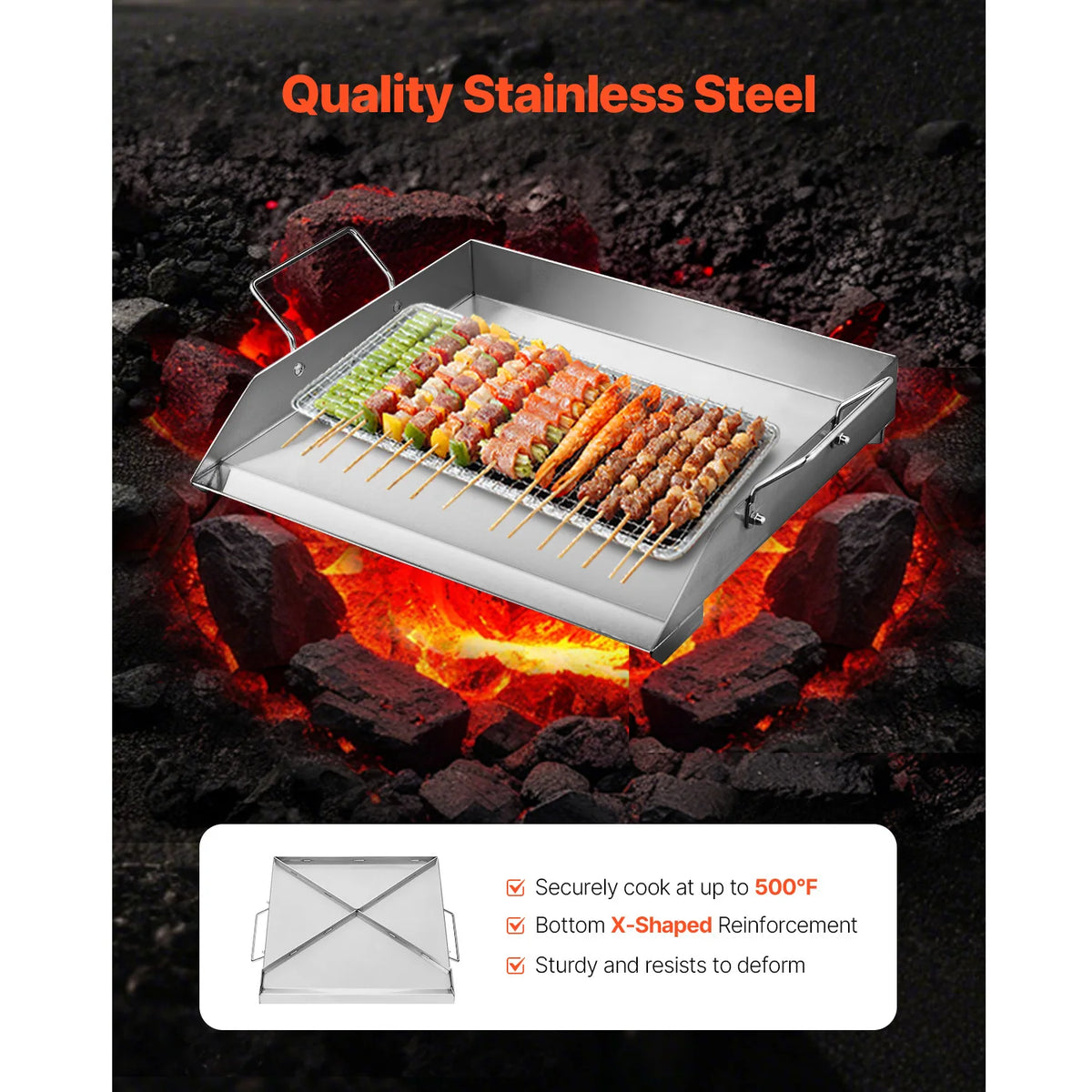 SucceBuy Stainless Steel Griddle Flat Top Rectangular Plate Grill-Top Griddle Pan Gas Grill Griddle for BBQ Portable Cookware