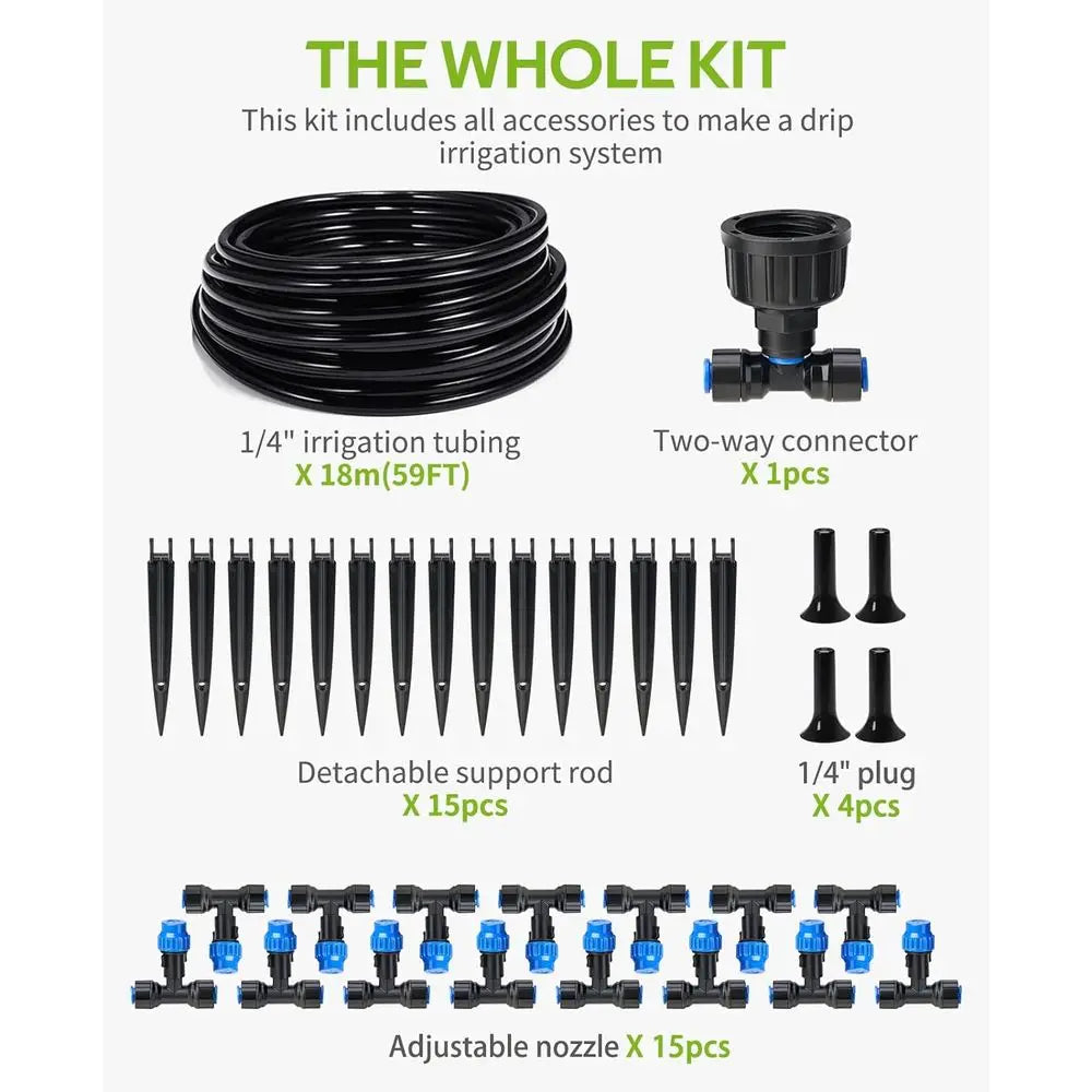 Drip Irrigation Kit With 15 Adjustable Misting Nozzles For Greenhouse