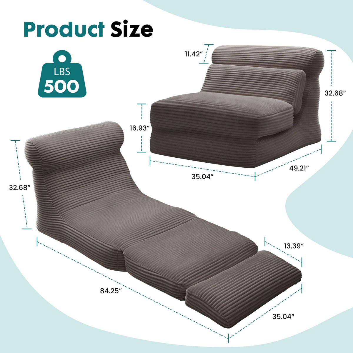JHK Ergonomic Folding Sofa Bed With Corduroy Lumbar Support Convertible