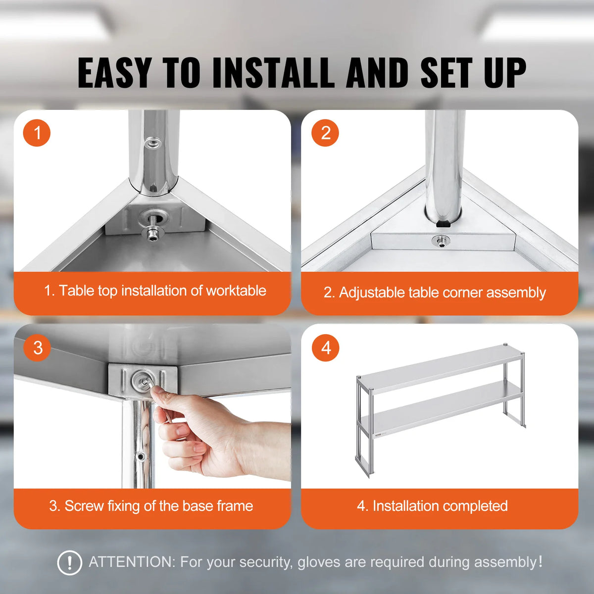 SucceBuy Stainless Steel kitchen worktable Overshelf with Height Adjustable Overshelf Prep Work Table for Kitchen Restaurant