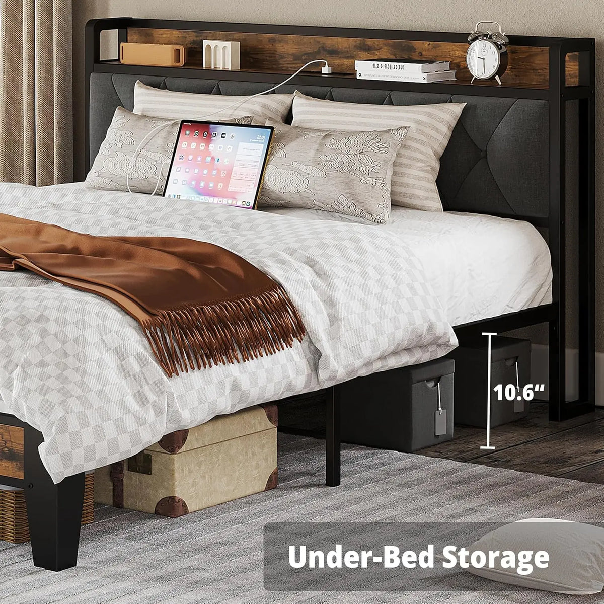 Anctor Bed Frames With Storage Headboard And Outlets No Box Springs