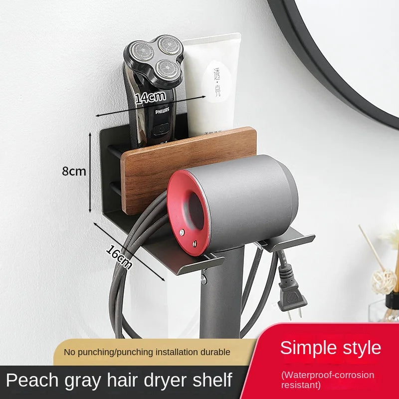 Walnut Wall Mounted Towel Rack And Bath Storage Organizer