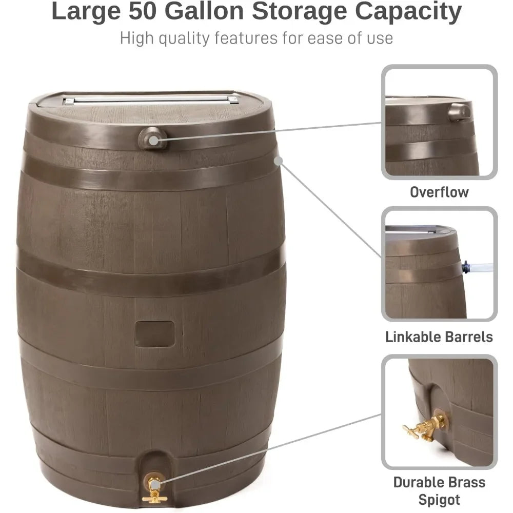 Rain Barrel With Brass Spigot And Flat Back Design