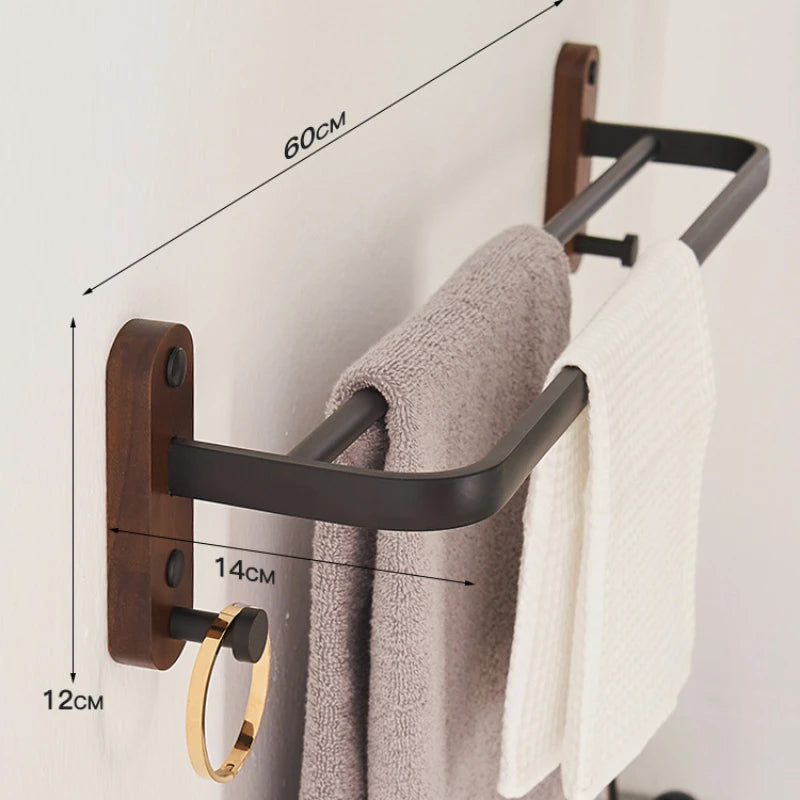 Walnut Wall Mounted Towel Rack And Bath Storage Organizer