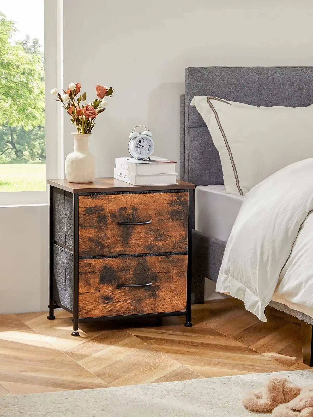JHK Minimalist Nightstand Bedside Table With Storage Drawers
