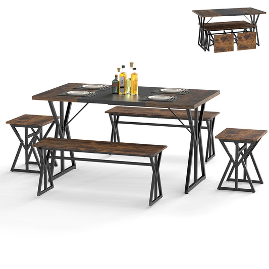 Homasis 5 Piece Wooden Dining Set With Table And Benches