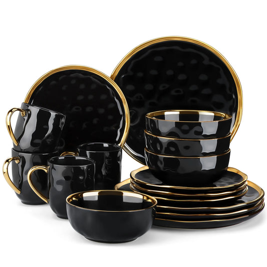 Malacasa Ceramic Dinnerware Set With Gold Trim Tableware