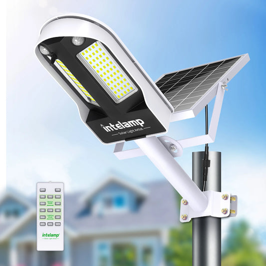 Intelamp Long Life Solar Street Lights Outdoor 12500mAh with Super Large Solar Panel for Garden Street Path Pole Mounted