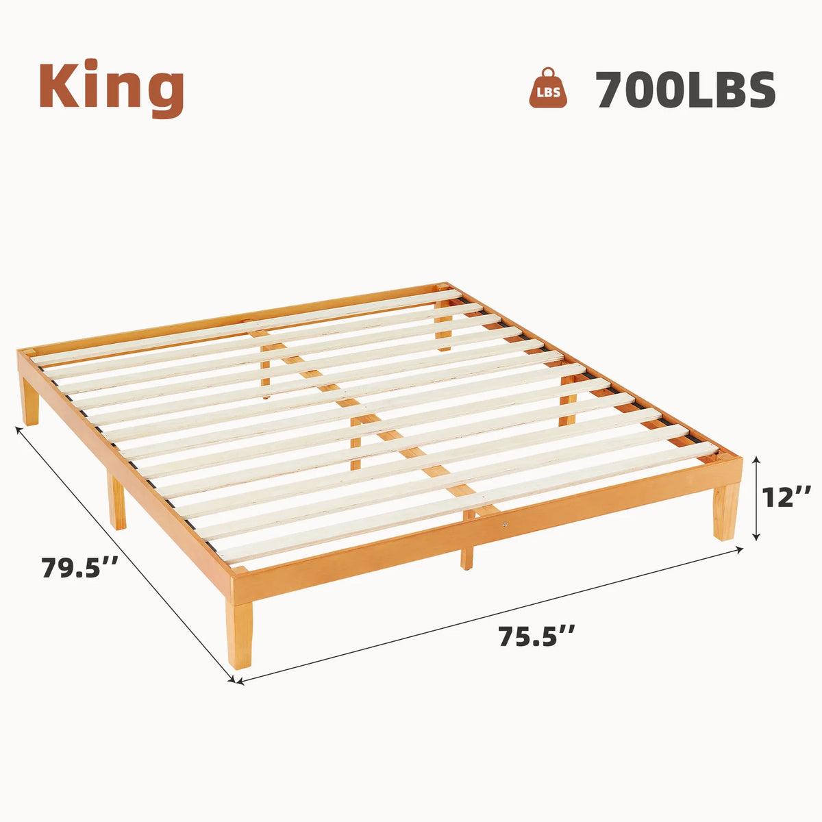 JHK All Size Solid Wood Bed Frame with Sturdy Wood Slat Support No Box Spring Needed Easy Assembly Eco-Friendly For Living Room