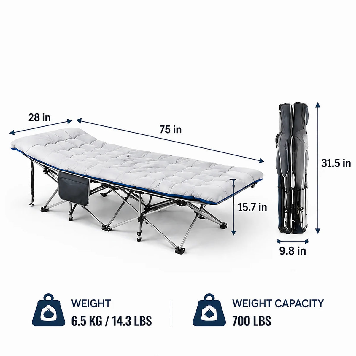 Foldable Cot Bed With Thick Mattress For Camping And Office Use