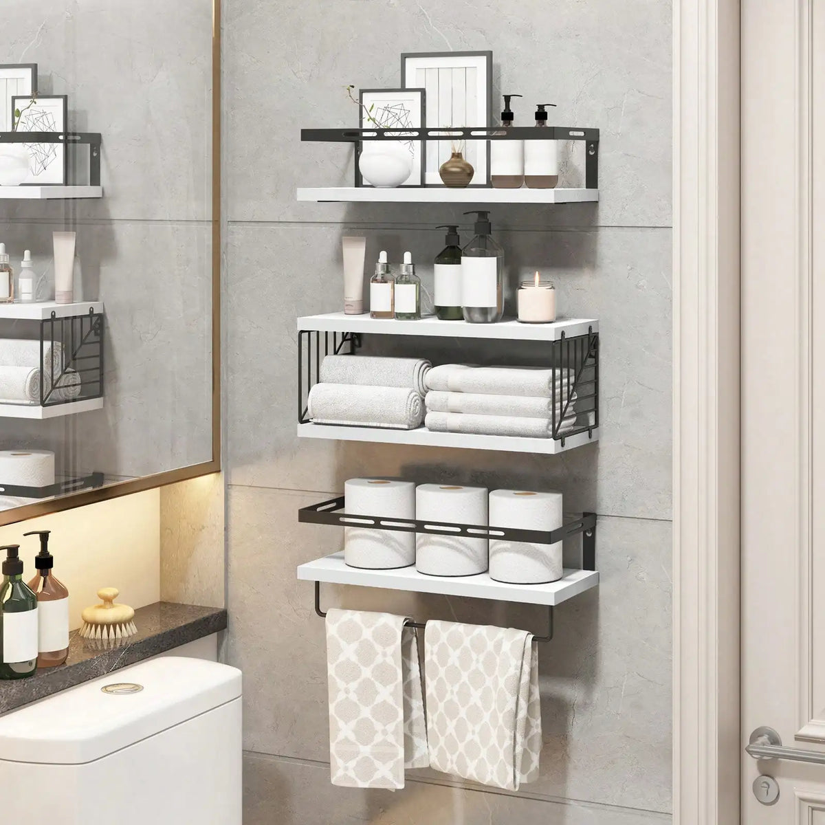 Wall Mounted Bathroom Shelves Over Toilet Rustic Wood With Metal Frame