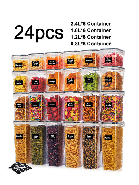 24Pcs Airtight Food Storage Containers With Labels For Flour Grains