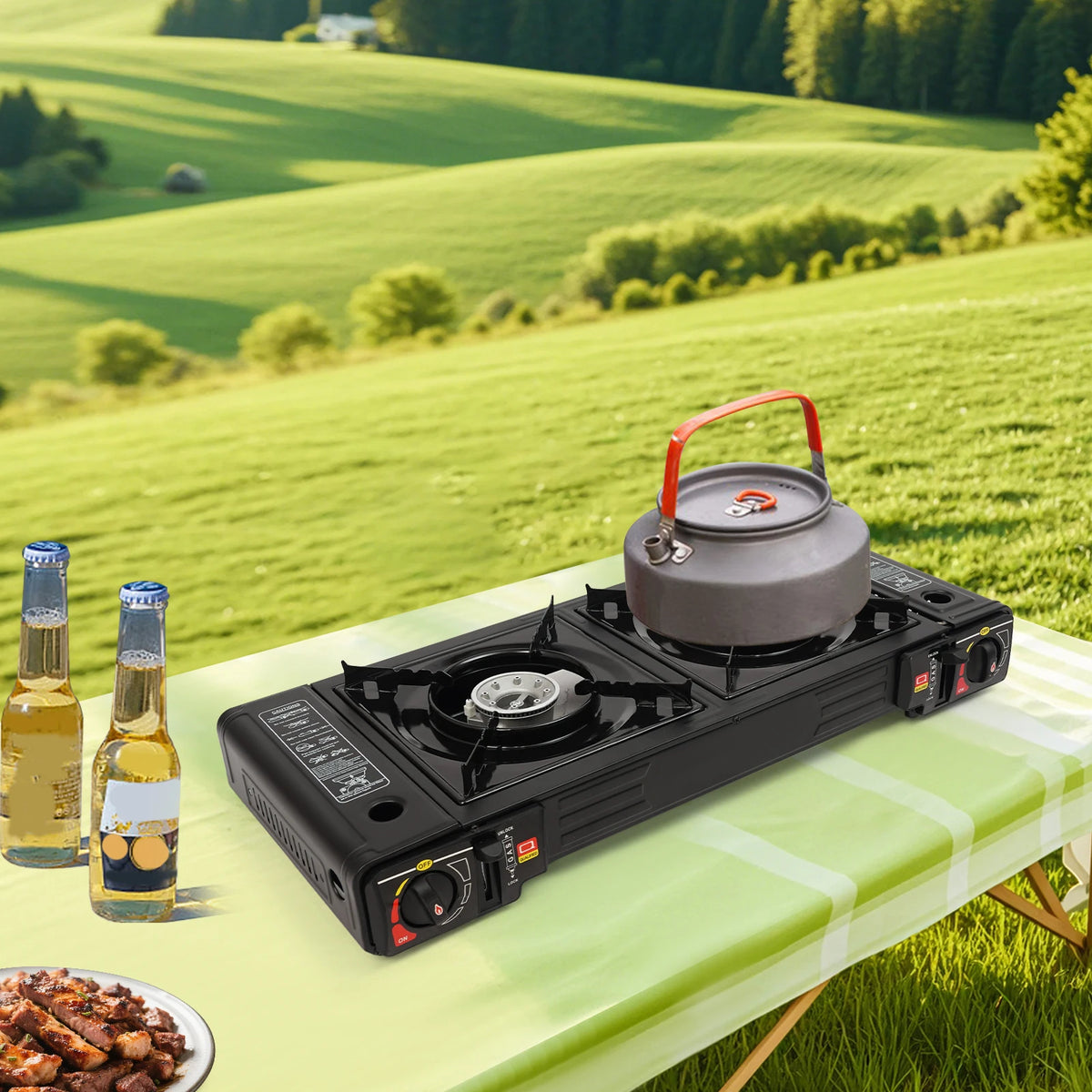 Portable 2 Burner Gas Stove With Tray