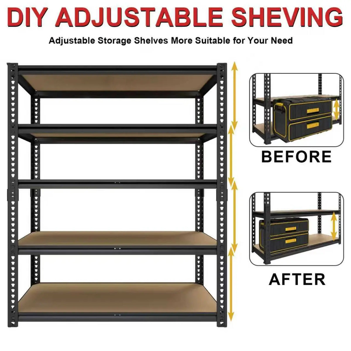 SARENZOON Heavy Duty Metal Storage Rack Adjustable Garage Shelving