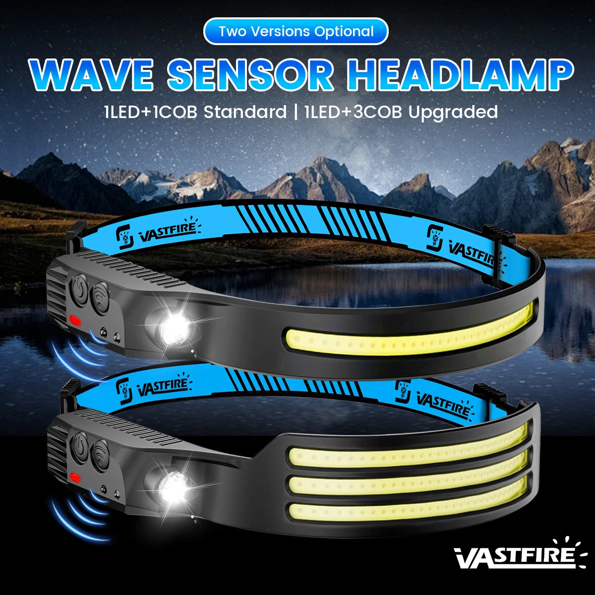 VASTFIRE 1000mAh COB LED Headlamp Induction USB Rechargeable