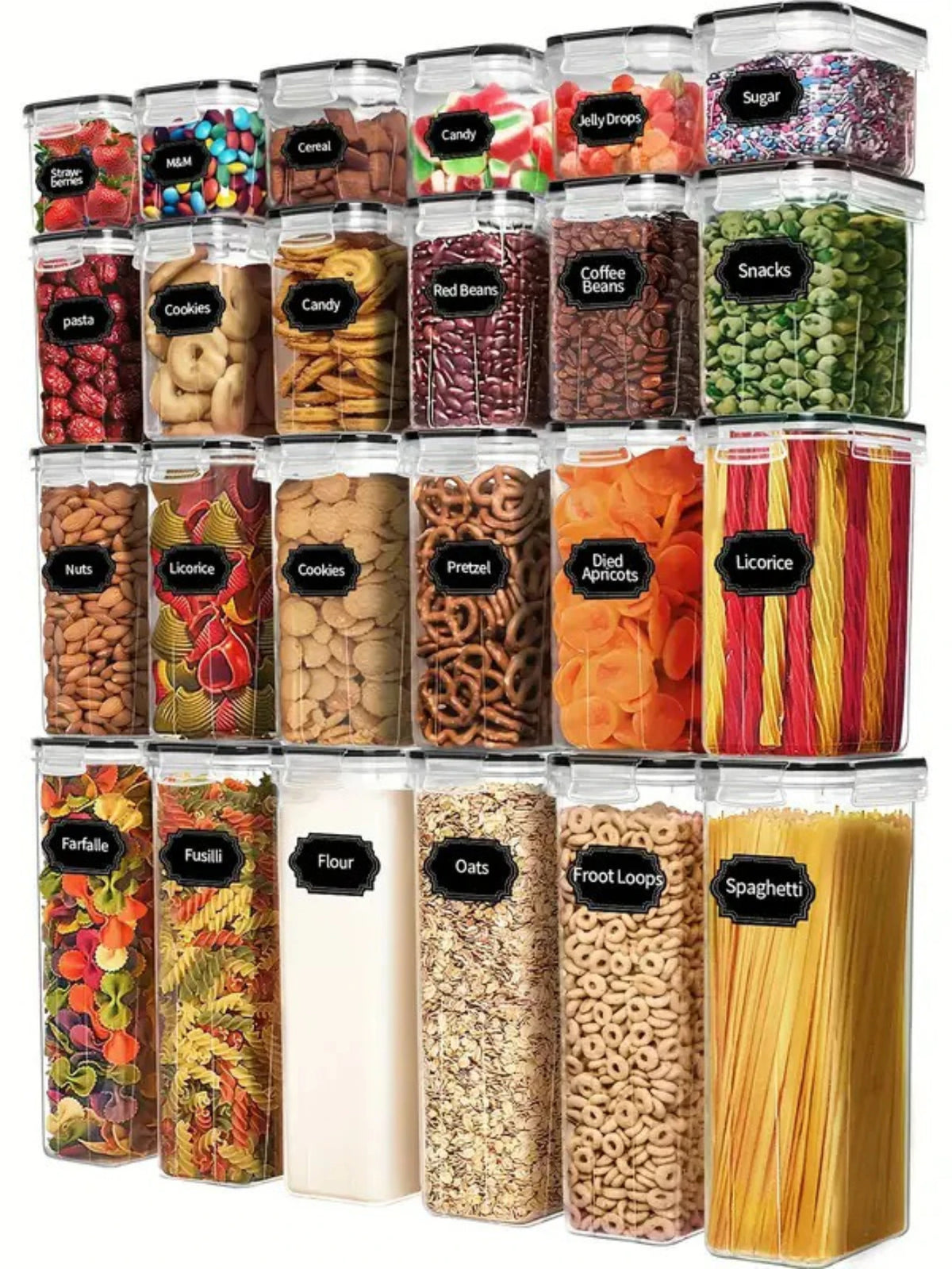 24Pcs Airtight Food Storage Containers With Labels For Flour Grains