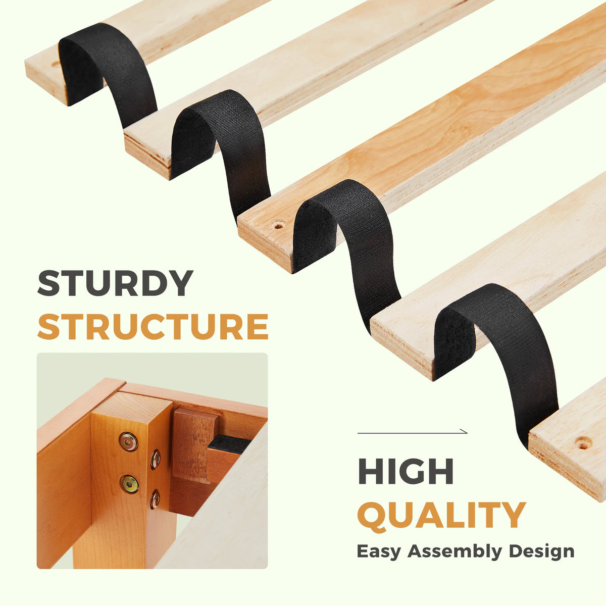 JHK All Size Solid Wood Bed Frame with Sturdy Wood Slat Support No Box Spring Needed Easy Assembly Eco-Friendly For Living Room