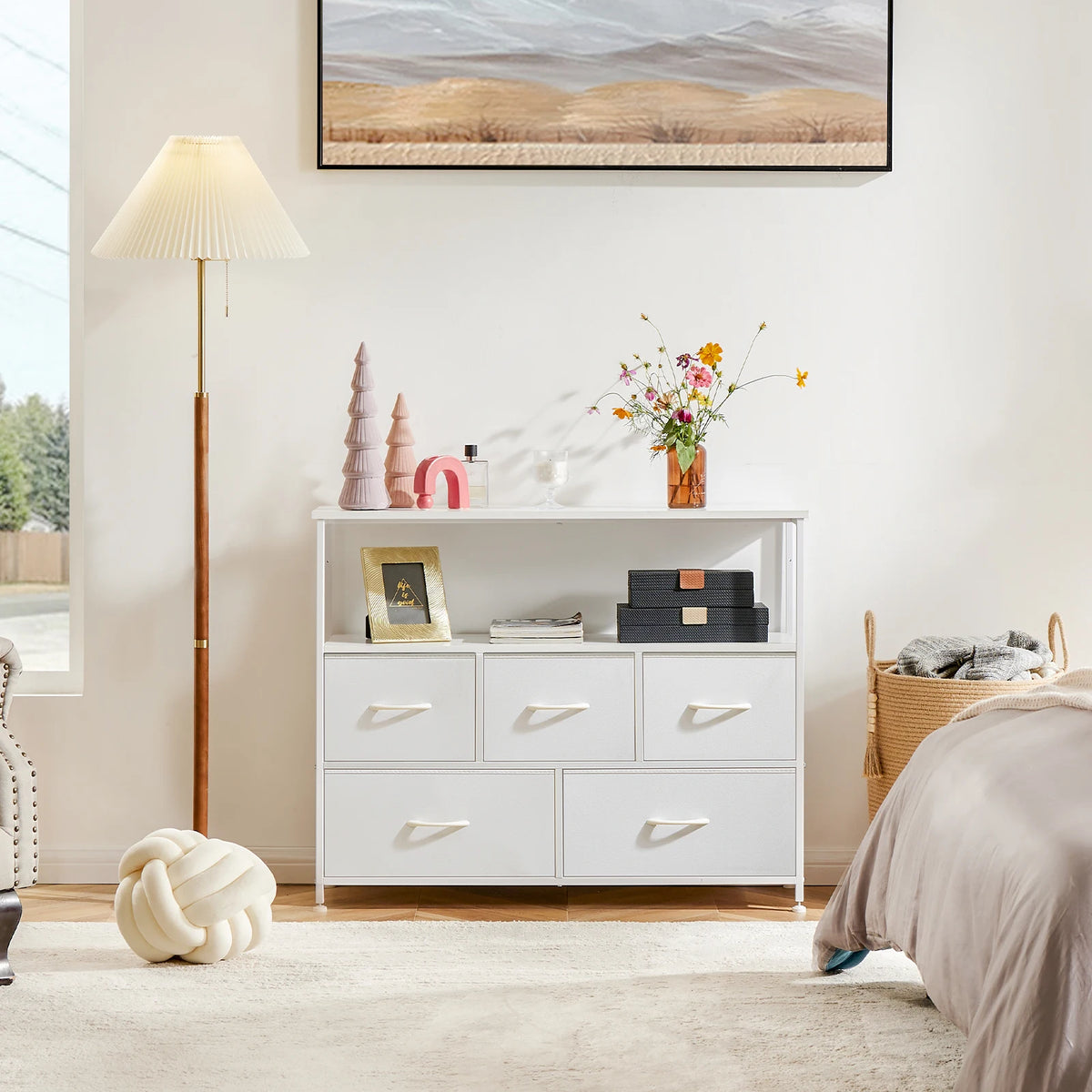 JHK Modern Wooden Bedroom Wardrobe Dresser Storage Cabinet Fabric Drawers