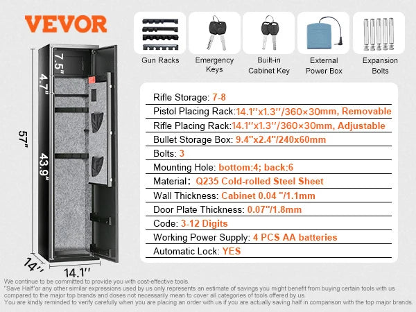 SucceBuy Digital Keypad Gun Safe Cabinet For Long Guns And Pistols