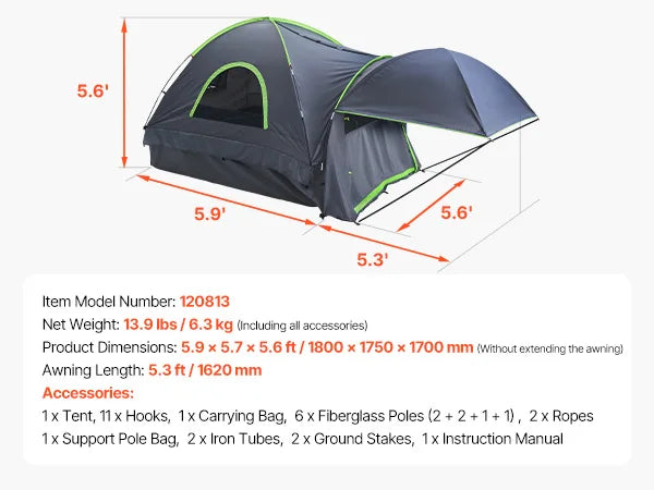 SucceBuy Pickup Truck Bed Tent With Awning For Camping