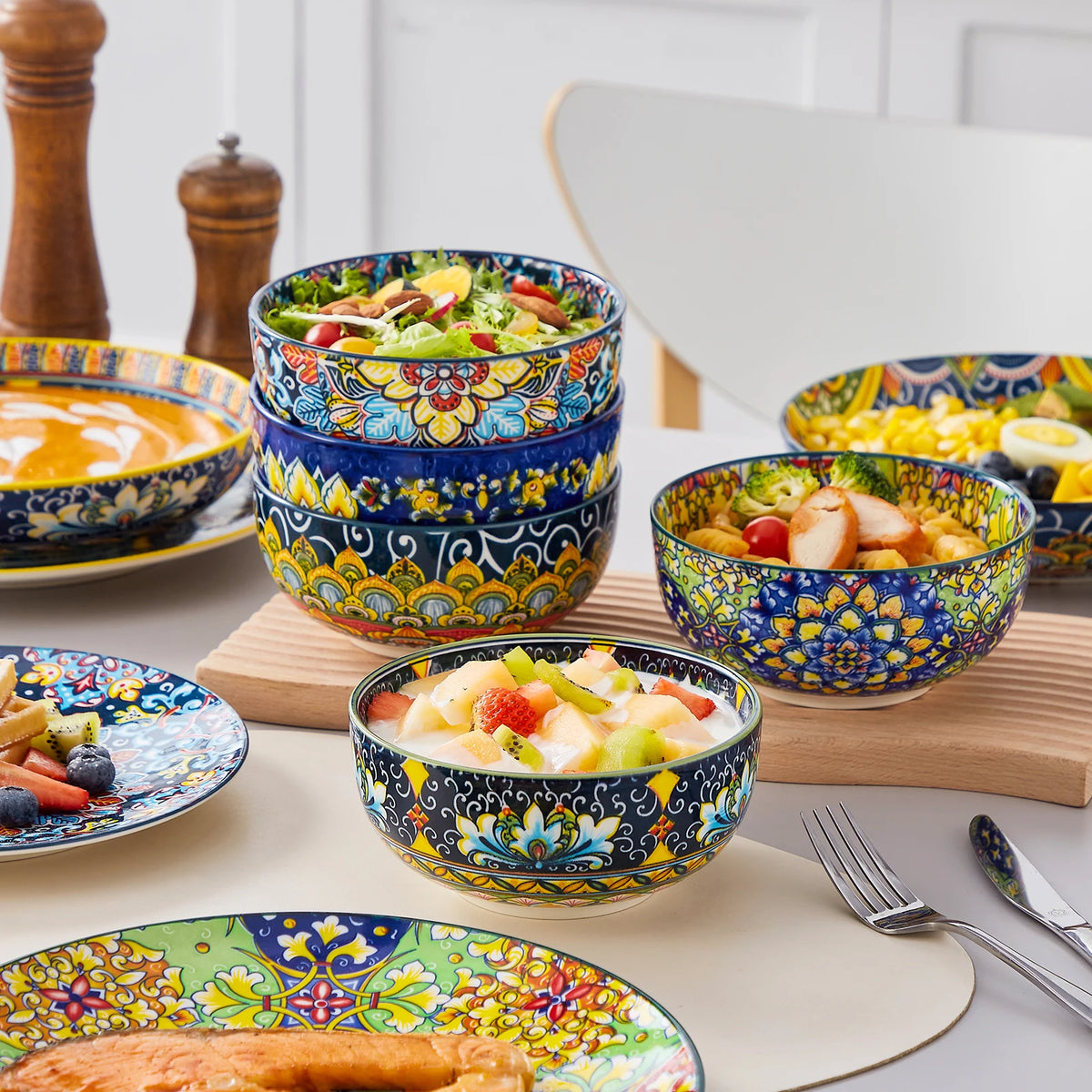 MALACASA 24 Piece Porcelain Dinnerware Set Bohemian Style