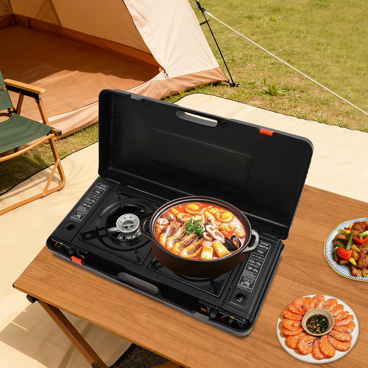 Two Burner Portable Camping Stove 2500W With Ignition And Case