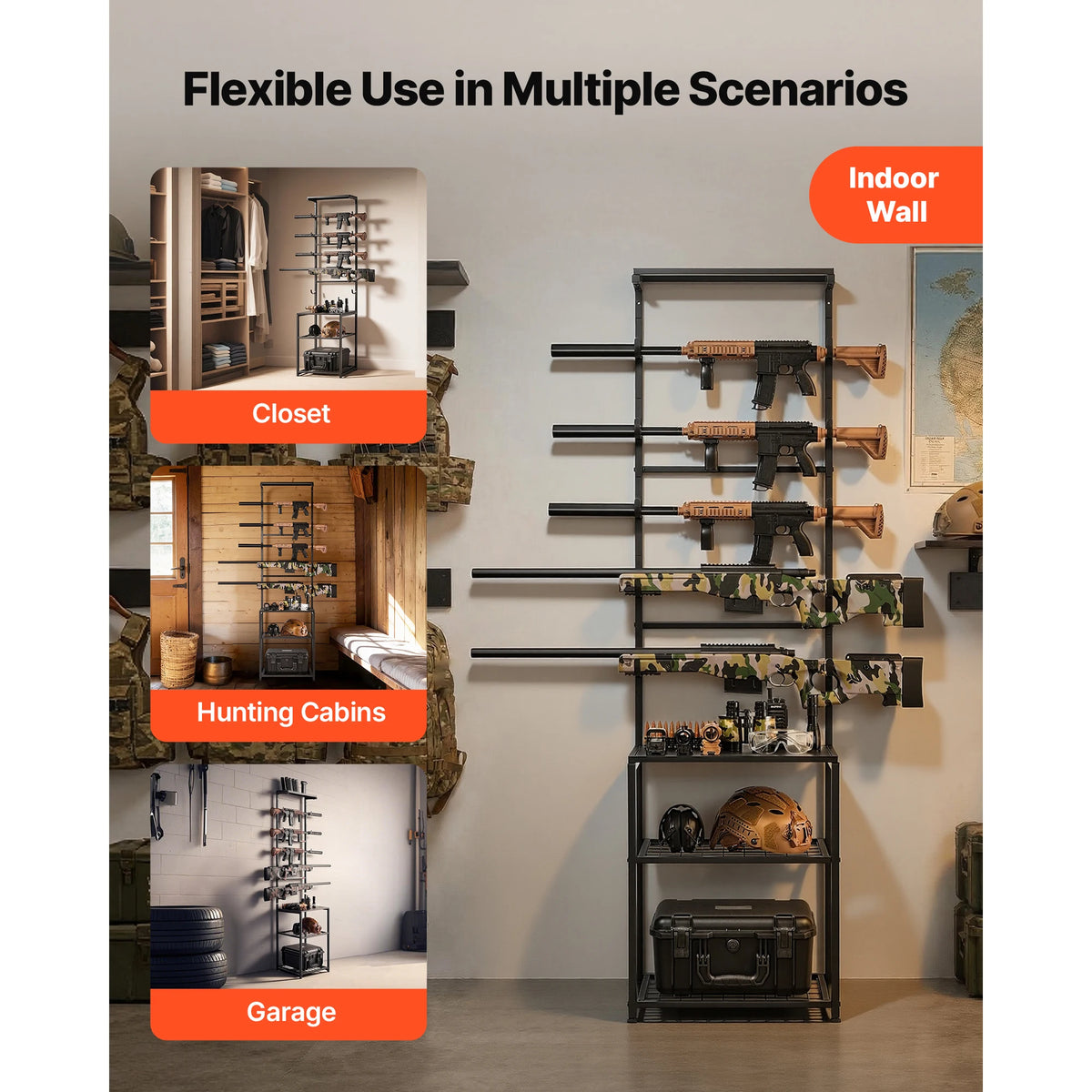 SucceBuy Gun Rack Floor Standing Indoor Rifle Shotgun Rack Stand with Storage Shelf for Wall Mount Gun Display Stand for Garage