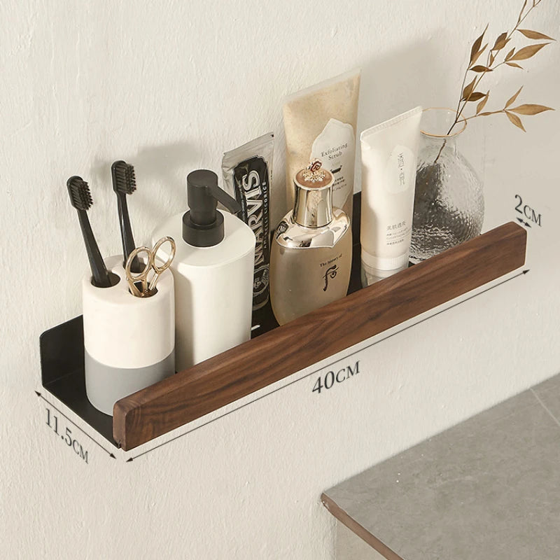 Walnut Wall Mounted Towel Rack And Bath Storage Organizer