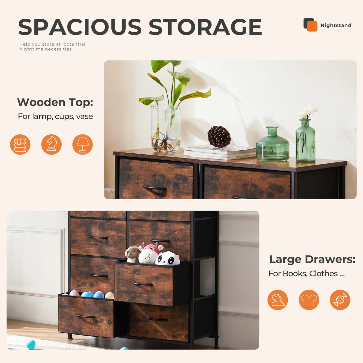 MCQ Fabric 8 Drawer Storage Cabinet Metal Modern Bedroom Nightstand