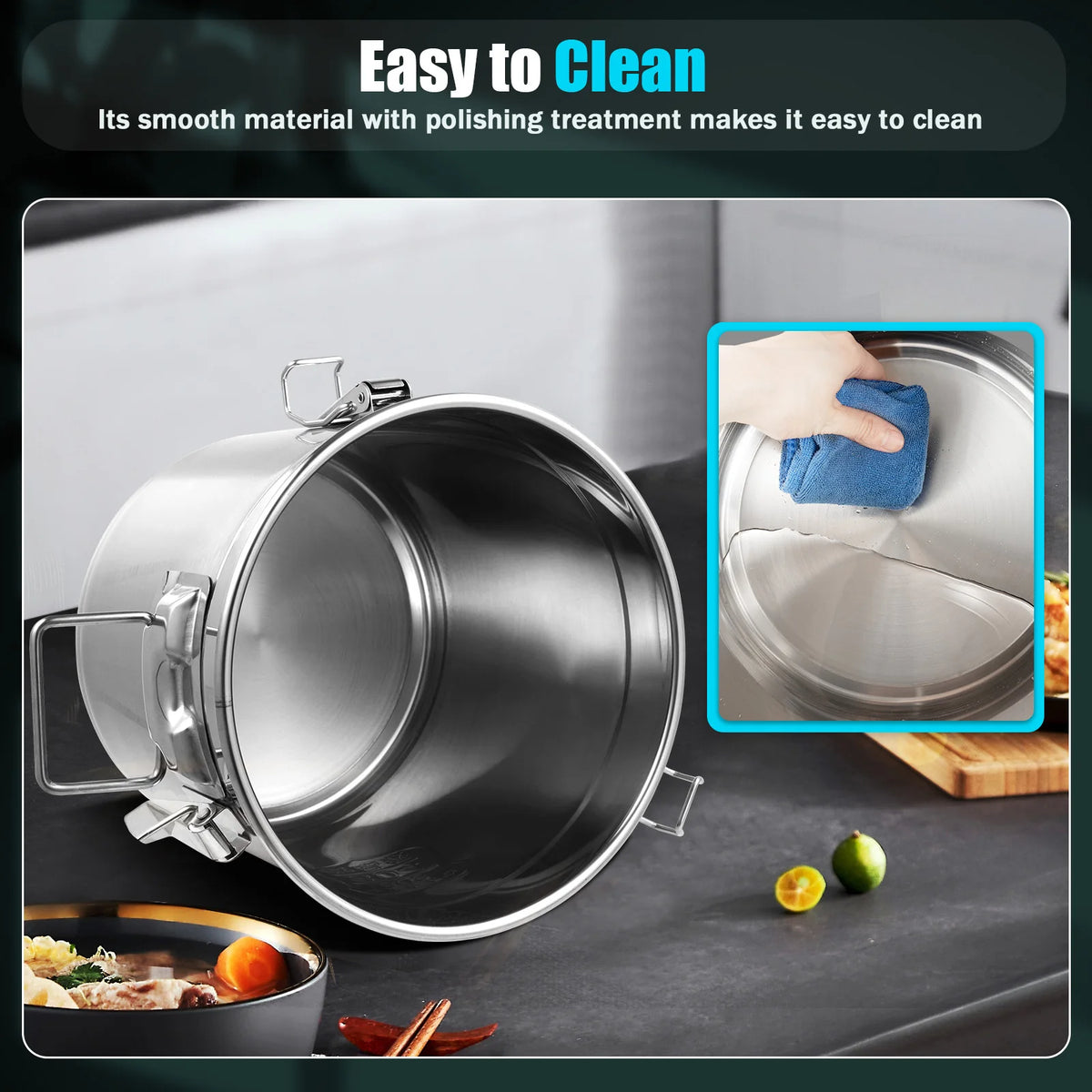 Food Grade Stainless Steel Storage Bucket With Lids Locking Clamps