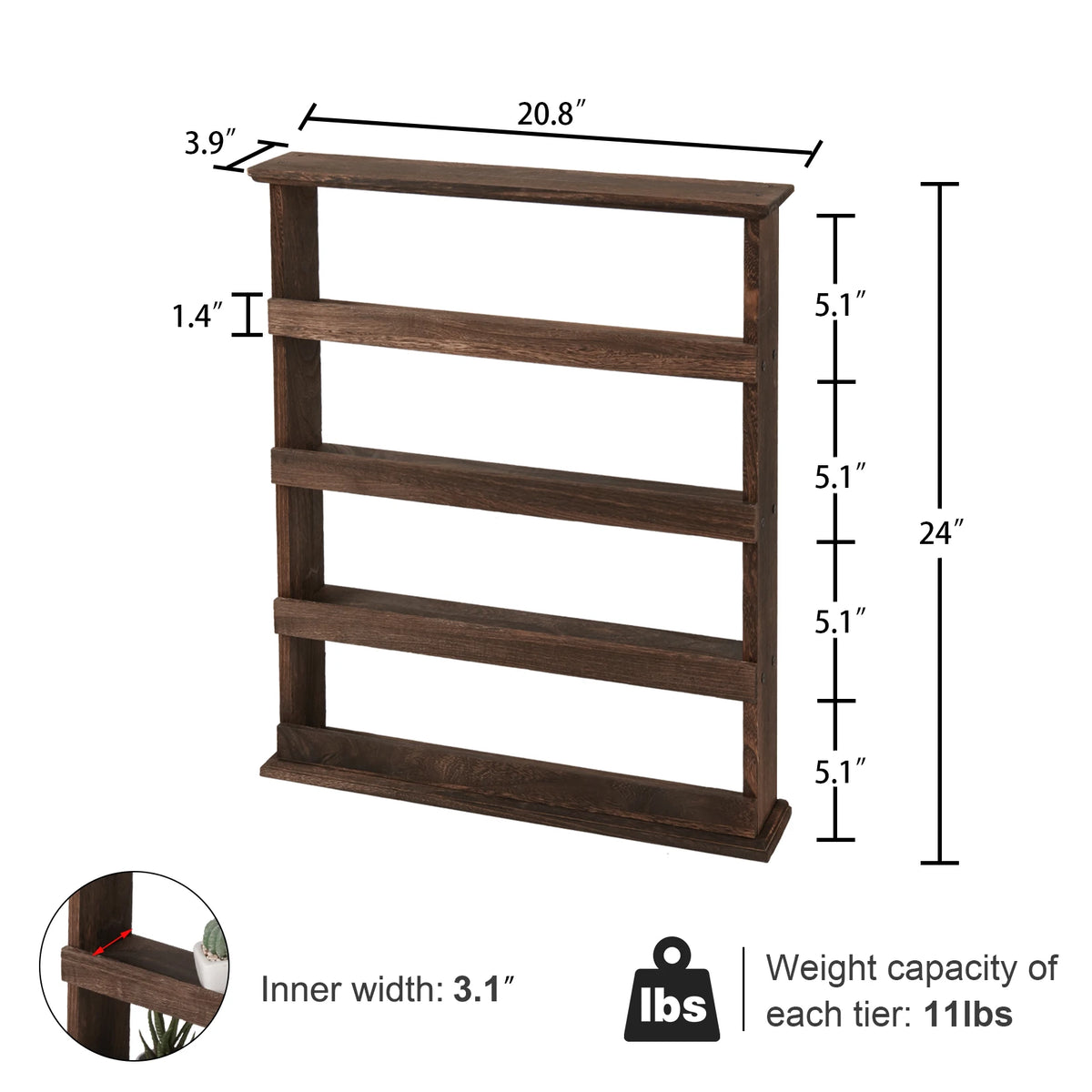 Wall Mounted Bamboo Spice Rack And Hanging Storage Shelf