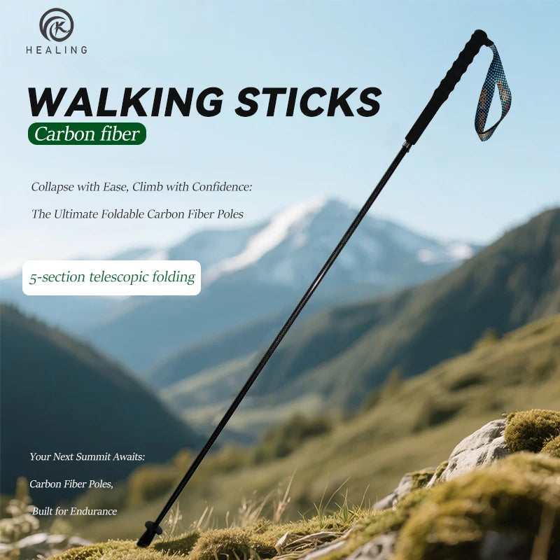 OKHEALING T800 Carbon Fiber Walking Poles Collapsible Telescopic